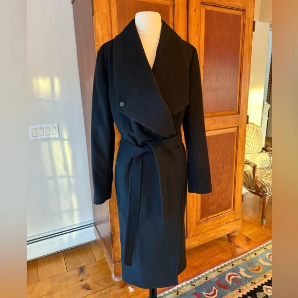 Cole Haan Women's Black Signature Draped Front Wrap Coat Size 8 - Picture 9 of 15